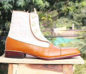 Handmade Two Tone Ankle High Button Boot - leathersguru