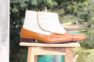 Handmade Two Tone Ankle High Button Boot - leathersguru