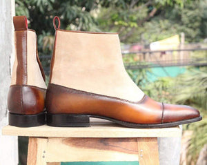 Men's Brown Button Top Ankle Boots - leathersguru