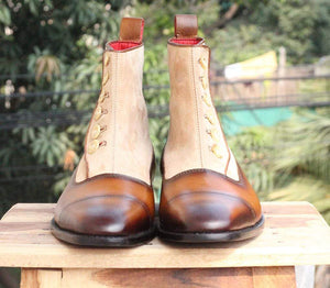 Men's Brown Button Top Ankle Boots - leathersguru