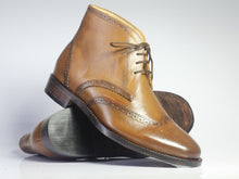 Load image into Gallery viewer, Bespoke Tan Chukka Leather Wing Tip Lace Up Boots - leathersguru
