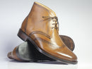 Bespoke Tan Chukka Leather Wing Tip Lace Up Boots - leathersguru