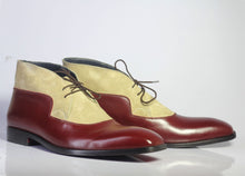 Load image into Gallery viewer, Bespoke Burgundy Beige Chukka Leather Suede Boot - leathersguru
