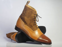 Load image into Gallery viewer, Bespoke Brown Tan Leather Suede Lace Up Ankle Boot - leathersguru
