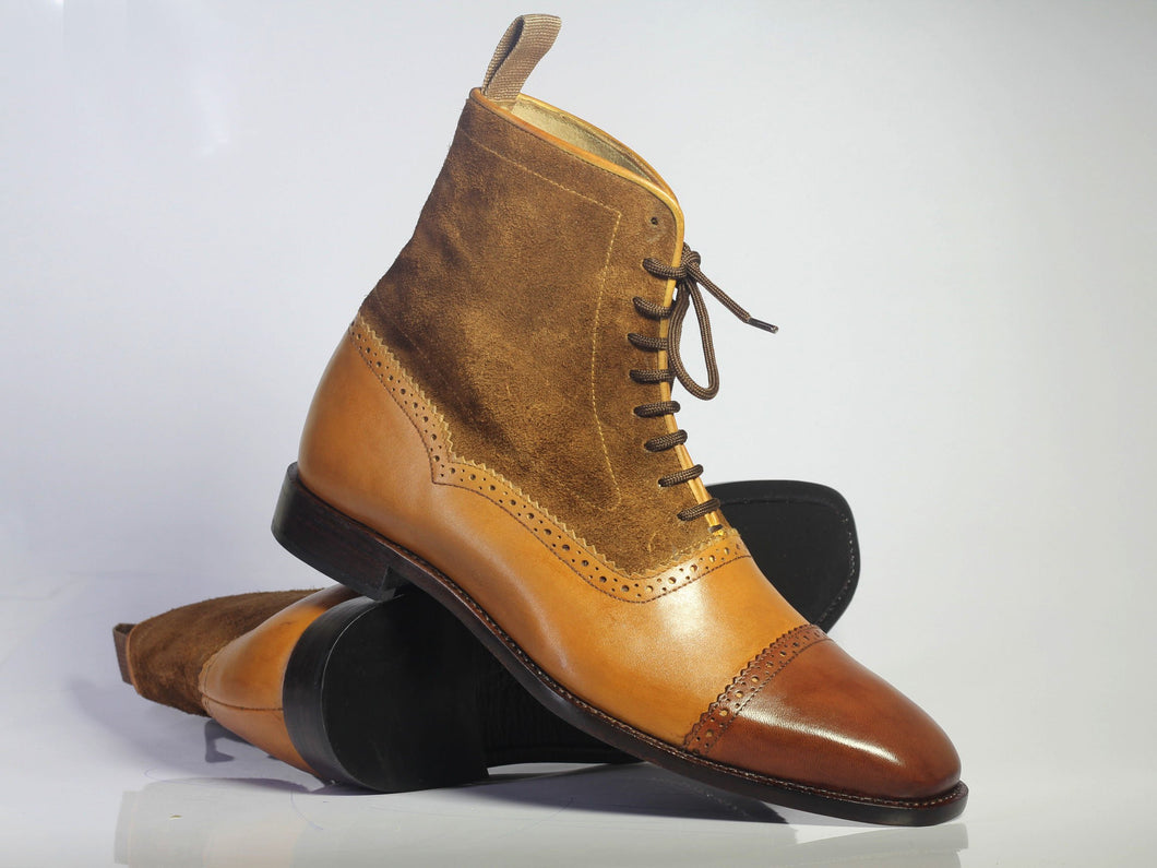 Bespoke Brown Tan Leather Suede Lace Up Ankle Boot - leathersguru