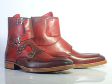 Load image into Gallery viewer, Bespoke Burgundy Leather High Ankle Monk Strap Boots - leathersguru
