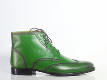 Load image into Gallery viewer, Bespoke Green Leather Wing Tip Ankle Lace Up Boots - leathersguru
