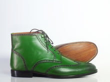 Load image into Gallery viewer, Bespoke Green Leather Wing Tip Ankle Lace Up Boots - leathersguru
