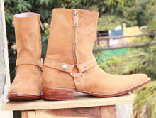 Load image into Gallery viewer, Handmade Beige Side Zipper Ankle Boots - leathersguru

