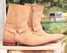 Load image into Gallery viewer, Handmade Beige Side Zipper Ankle Boots - leathersguru
