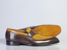 Load image into Gallery viewer, Bespoke Yellow Chocolate Brown Loafer Leather  Shoes for Men&#39;s - leathersguru

