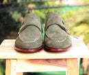 Men's Green Suede Monk Shoe - leathersguru