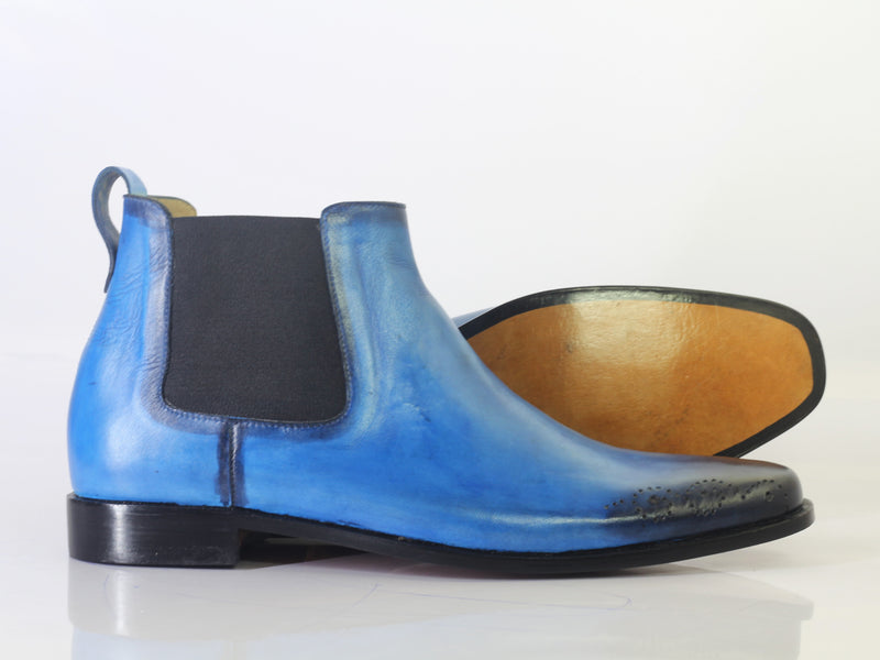 Bespoke Sky Blue&Black Chelsea Leather Boots - leathersguru