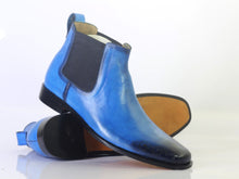 Load image into Gallery viewer, Bespoke Sky Blue&amp;Black Chelsea Leather Boots - leathersguru
