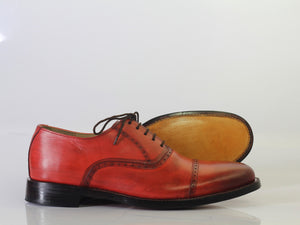 Bespoke Red Leather Cap Toe Loafer Shoes for Men's - leathersguru