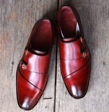 Load image into Gallery viewer, Men&#39;s Burgundy Leather Monk Shoe - leathersguru
