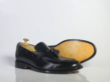 Load image into Gallery viewer, Bespoke Black Leather Tussle Loafer Shoes - leathersguru

