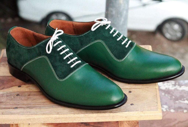 Men's Green Leather Suede Shoe - leathersguru