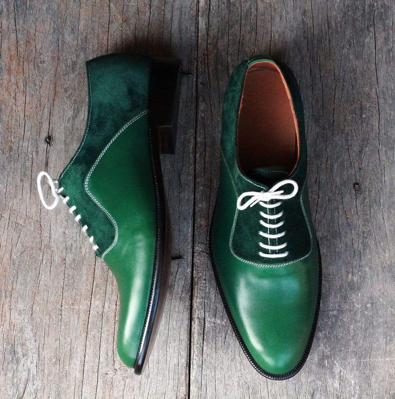 Men's Green Leather Suede Shoe - leathersguru