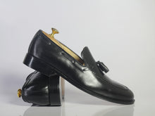 Load image into Gallery viewer, Bespoke Black Leather Tussle Loafer Shoes - leathersguru
