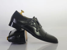 Load image into Gallery viewer, Bespoke Black Leather Monk Strap Shoe for Men&#39;s - leathersguru
