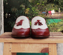Load image into Gallery viewer, Bespoke Burgundy White Leather Suede Tussle Loafer Shoes - leathersguru
