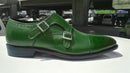 Bespoke Green Leather Monk Strap Cap Toe Shoe for Men - leathersguru