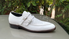 Load image into Gallery viewer, Bespoke White Leather Monk Strap Shoe for Men&#39;s - leathersguru
