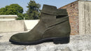 Men's Grey Jodhpurs Suede Ankle Boot,Hand Painted Boot