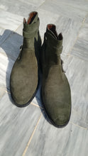 Load image into Gallery viewer, Men&#39;s Grey Jodhpurs Suede Ankle Boot,Hand Painted Boot
