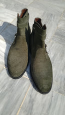 Men's Grey Jodhpurs Suede Ankle Boot,Hand Painted Boot