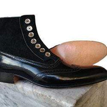 Load image into Gallery viewer, Handmade Black Leather suede Wing Tip Button Top Boots - leathersguru
