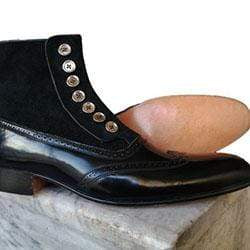 Handmade Black Leather suede Wing Tip Button Top Boots - leathersguru