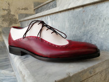 Load image into Gallery viewer, Bespoke Burgundy White Leather Wing Tip Shoe for Men - leathersguru
