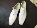 Handmade White Leather Wing Tip Brogue Shoes - leathersguru