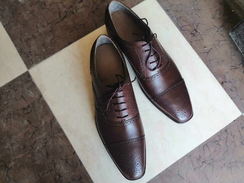 Handmade Maroon Leather Cap Toe Shoe - leathersguru