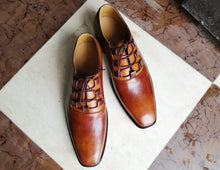 Load image into Gallery viewer, Handmade Tan Leather Derby Stylish Lace Up Shoes - leathersguru
