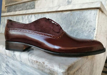 Load image into Gallery viewer, Handmade Brown Leather Suede Brogue Toe Shoe - leathersguru

