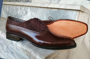 Handmade Brown Leather Suede Brogue Toe Shoe - leathersguru