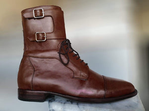 Men's Brown Monk Lace Up Boot - leathersguru