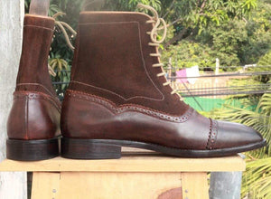 Handmade Brown Ankle Boot  For Men - leathersguru