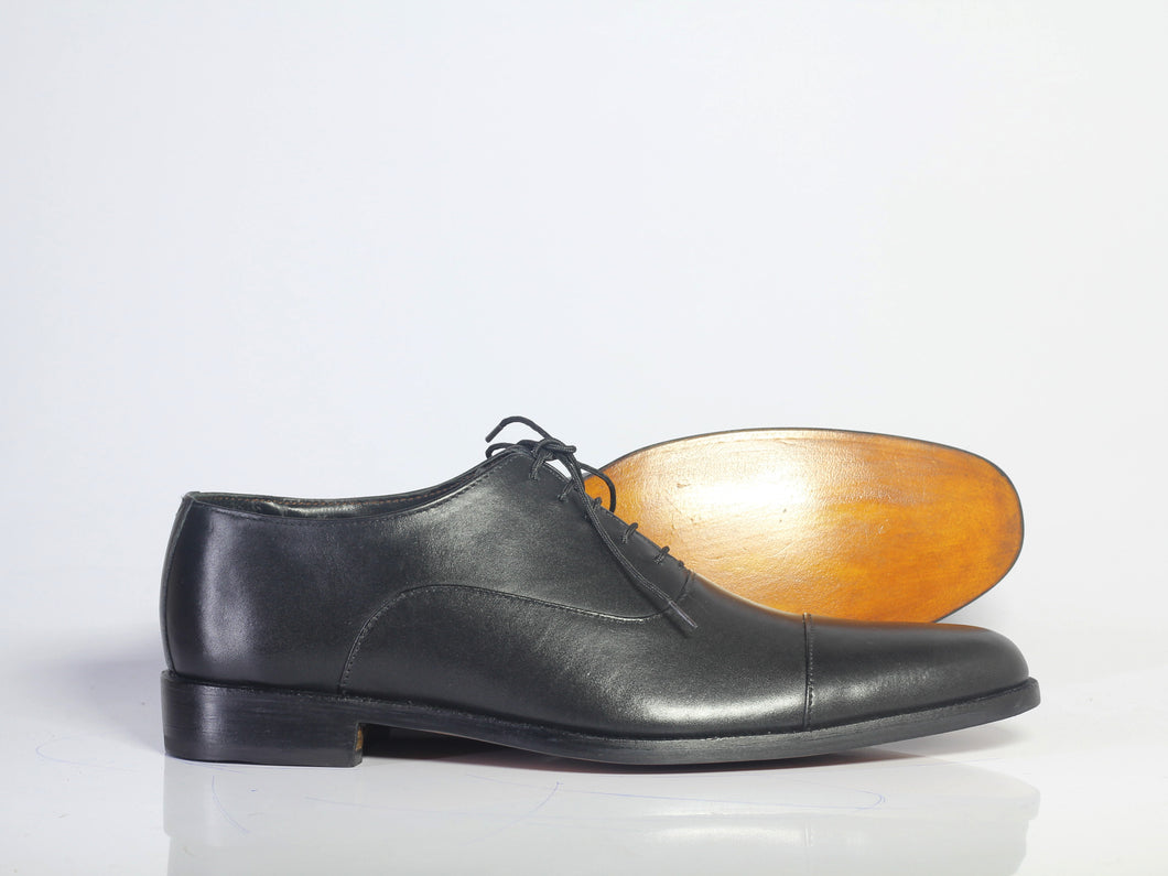 Bespoke Black Leather Lace up Shoe for Men's - leathersguru