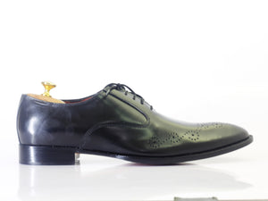 Bespoke Black Leather Brogue Toe Lace Up Shoe for Men - leathersguru