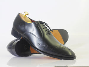 Bespoke Black Leather Brogue Toe Lace Up Shoe for Men - leathersguru