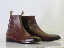 Load image into Gallery viewer, Bespoke Burgundy Leather Ankle High Double Buckle Up Boot - leathersguru
