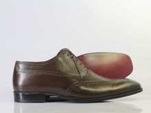 Load image into Gallery viewer, Bespoke Brown Leather Wing Tip Lace Up Shoe for Men - leathersguru
