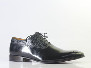 Bespoke Black Alligator Leather Lace Up Shoes for Men's - leathersguru