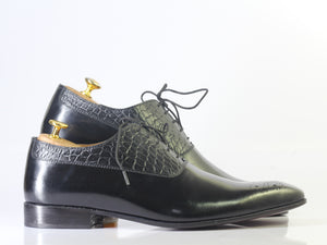 Bespoke Black Alligator Leather Lace Up Shoes for Men's - leathersguru