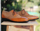 Handmade Wing Tip Leather Suede Shoes - leathersguru