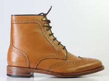 Load image into Gallery viewer, Bespoke Brown Wing Tip Brogue Lace Up Boots for Men - leathersguru
